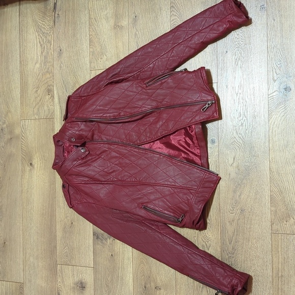 Iparelde Quilted Asymmetrical Maroon Quilted Moto Leather Jacket XS/S (label XL) - Picture 1 of 13